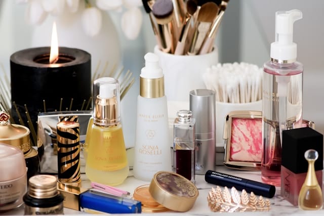 Beauty products flat lay